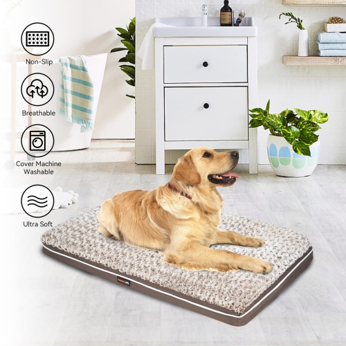 Fluffy Dog Bed for Large Medium Small Dogs Bottom Anti-Slip, Upper with PP-Padding Washable,Dog Crate Kennel Pad Mat,Plush Soft Pet Beds Memory Foam