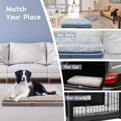 Fluffy Dog Bed for Large Medium Small Dogs Bottom Anti-Slip, Upper with PP-Padding Washable,Dog Crate Kennel Pad Mat,Plush Soft Pet Beds Memory Foam