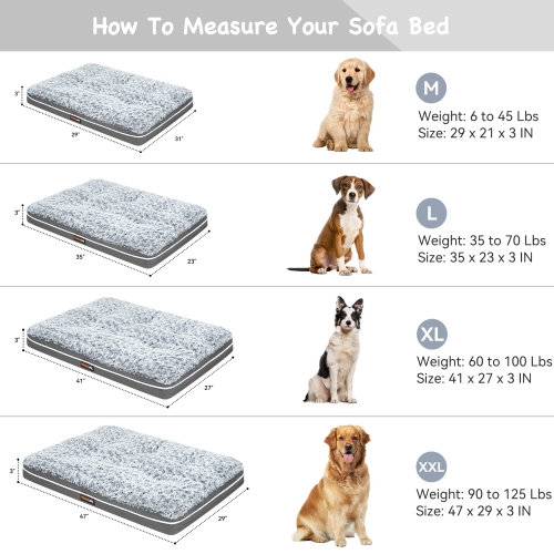 Fluffy Dog Bed for Large Medium Small Dogs Bottom Anti-Slip, Upper with PP-Padding Washable,Dog Crate Kennel Pad Mat,Plush Soft Pet Beds Memory Foam