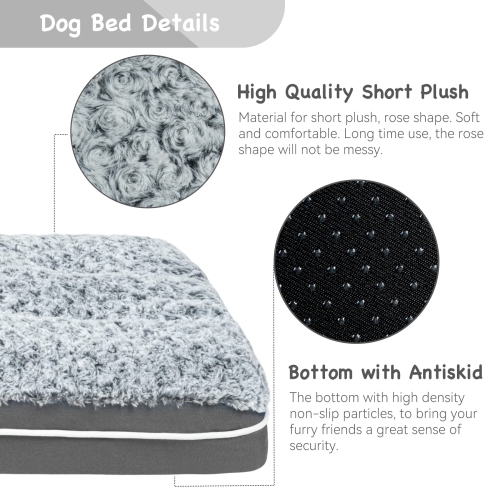 Fluffy Dog Bed for Large Medium Small Dogs Bottom Anti-Slip, Upper with PP-Padding Washable,Dog Crate Kennel Pad Mat,Plush Soft Pet Beds Memory Foam