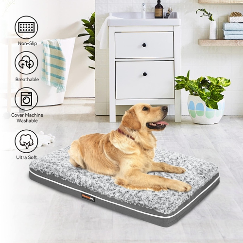 Fluffy Dog Bed for Large Medium Small Dogs Bottom Anti-Slip, Upper with PP-Padding Washable,Dog Crate Kennel Pad Mat,Plush Soft Pet Beds Memory Foam