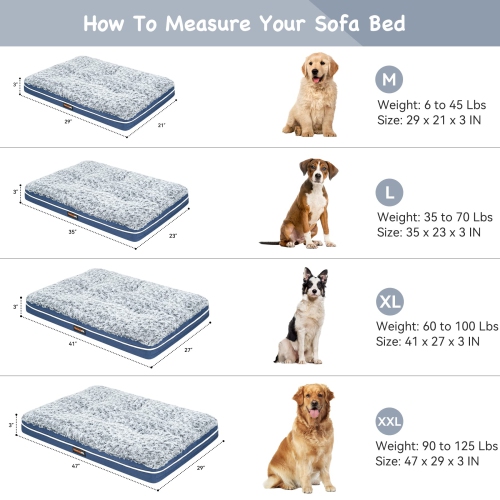 Fluffy Dog Bed for Large Medium Small Dogs Bottom Anti-Slip, Upper with PP-Padding Washable,Dog Crate Kennel Pad Mat,Plush Soft Pet Beds Memory Foam
