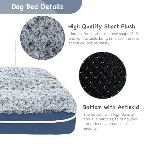 Fluffy Dog Bed for Large Medium Small Dogs Bottom Anti-Slip, Upper with PP-Padding Washable,Dog Crate Kennel Pad Mat,Plush Soft Pet Beds Memory Foam