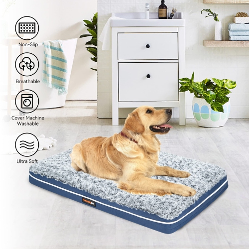 Fluffy Dog Bed for Large Medium Small Dogs Bottom Anti-Slip, Upper with PP-Padding Washable,Dog Crate Kennel Pad Mat,Plush Soft Pet Beds Memory Foam