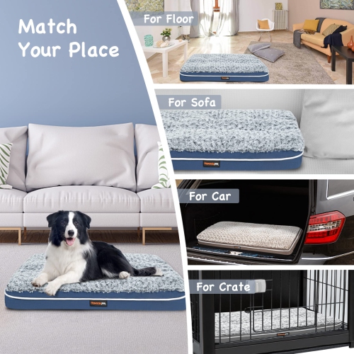 Fluffy Dog Bed for Large Medium Small Dogs Bottom Anti-Slip, Upper with PP-Padding Washable,Dog Crate Kennel Pad Mat,Plush Soft Pet Beds Memory Foam