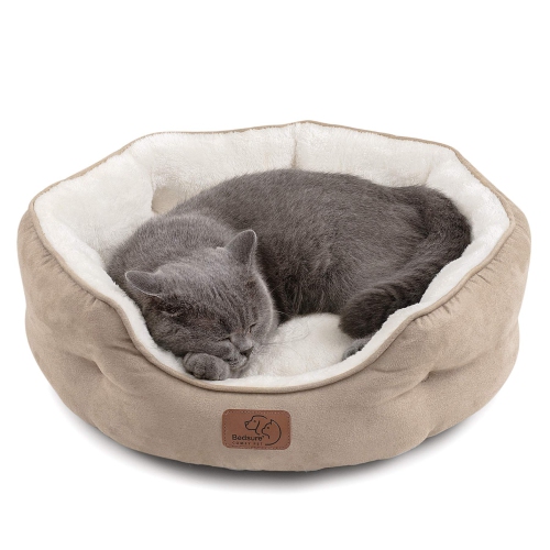 Small Dog Bed for Small Dogs Washable - Round Cat Beds for Indoor Cats, Round Pet Bed for Puppy and Kitten with Slip-Resistant Bottom, Camel, 20