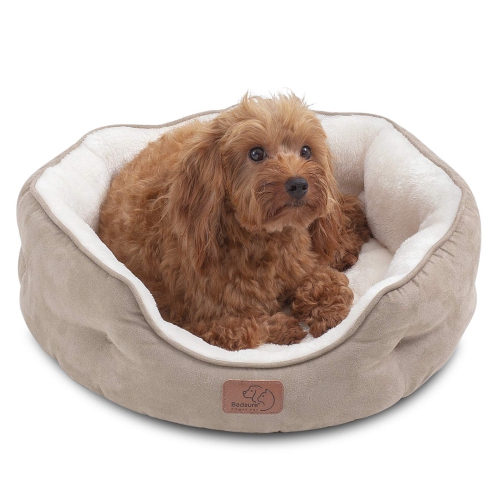 Small Dog Bed for Small Dogs Washable - Round Cat Beds for Indoor Cats, Round Pet Bed for Puppy and Kitten with Slip-Resistant Bottom, Camel, 20