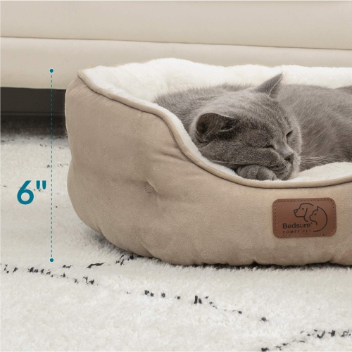 Small Dog Bed for Small Dogs Washable - Round Cat Beds for Indoor Cats, Round Pet Bed for Puppy and Kitten with Slip-Resistant Bottom, Camel, 20