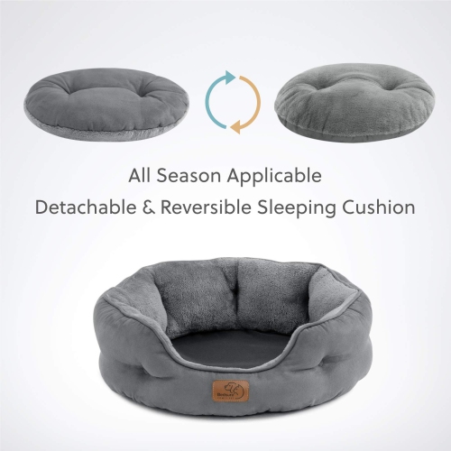 Small Dog Bed, Round Pet Bed for Cats and Small Dogs – Machine Washable Cat Beds - Anti-Slip Bottom - All Season Ultra Soft Cat & Dog Cushion Bed -