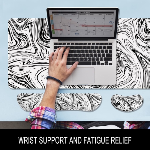 Keyboard Mouse Pad Set, XXL Large Desk Pad+Keyboard Wrist Rest+Mouse Wrist Cushion Support, Ergonomic Memory Foam, 35.5" x 15.7" Extended Mousepad,