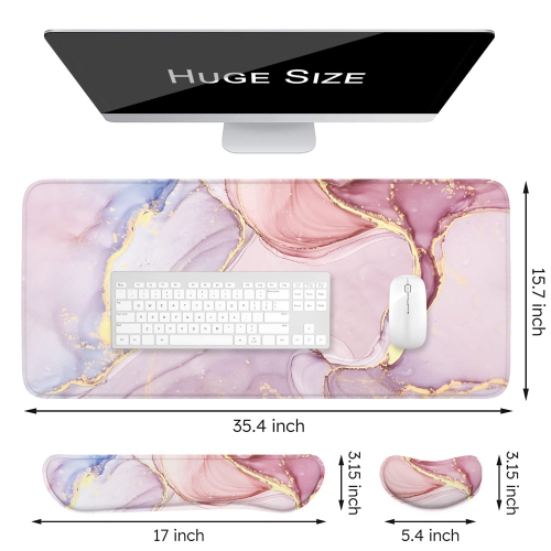 Keyboard Mouse Pad Set, XXL Large Desk Pad+Keyboard Wrist Rest+Mouse Wrist Cushion Support, Ergonomic Memory Foam, 35.5" x 15.7" Extended Mousepad,