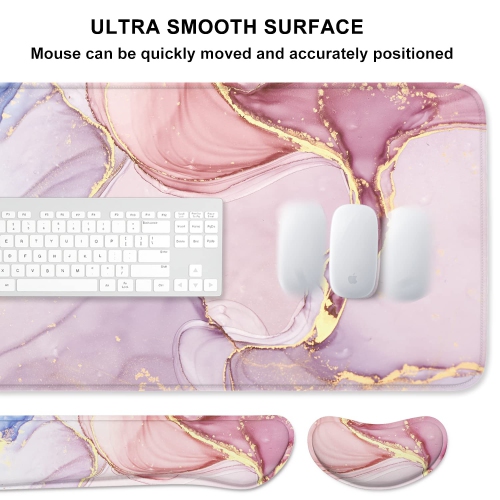 Keyboard Mouse Pad Set, XXL Large Desk Pad+Keyboard Wrist Rest+Mouse Wrist Cushion Support, Ergonomic Memory Foam, 35.5" x 15.7" Extended Mousepad,