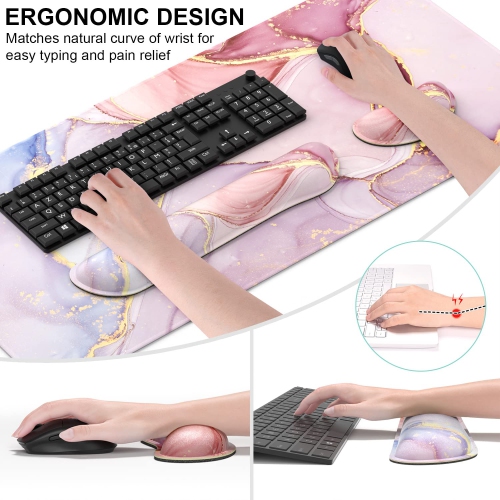 Keyboard Mouse Pad Set, XXL Large Desk Pad+Keyboard Wrist Rest+Mouse Wrist Cushion Support, Ergonomic Memory Foam, 35.5" x 15.7" Extended Mousepad,