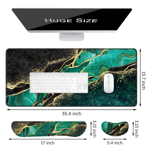 Keyboard Mouse Pad Set, XXL Large Desk Pad+Keyboard Wrist Rest+Mouse Wrist Cushion Support, Ergonomic Memory Foam, 35.5" x 15.7" Extended Mousepad,