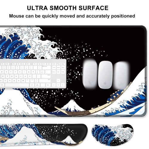 Keyboard Mouse Pad Set, XXL Large Desk Pad+Keyboard Wrist Rest+Mouse Wrist Cushion Support, Ergonomic Memory Foam, 35.5" x 15.7" Extended Mousepad,