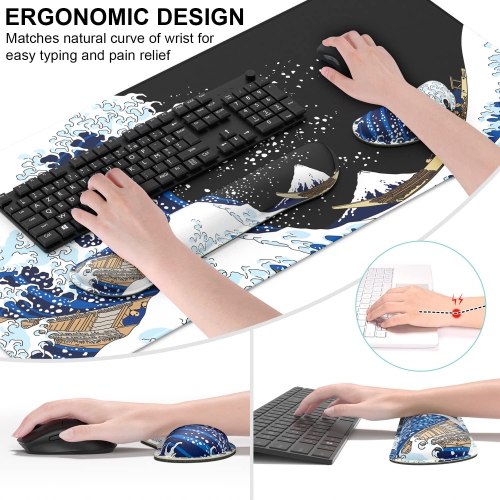 Keyboard Mouse Pad Set, XXL Large Desk Pad+Keyboard Wrist Rest+Mouse Wrist Cushion Support, Ergonomic Memory Foam, 35.5" x 15.7" Extended Mousepad,