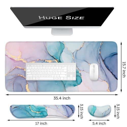 Keyboard Mouse Pad Set, XXL Large Desk Pad+Keyboard Wrist Rest+Mouse Wrist Cushion Support, Ergonomic Memory Foam, 35.5" x 15.7" Extended Mousepad,