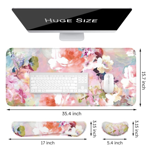 Keyboard Mouse Pad Set, XXL Large Desk Pad+Keyboard Wrist Rest+Mouse Wrist Cushion Support, Ergonomic Memory Foam, 35.5" x 15.7" Extended Mousepad,