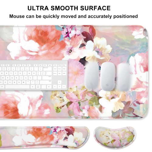 Keyboard Mouse Pad Set, XXL Large Desk Pad+Keyboard Wrist Rest+Mouse Wrist Cushion Support, Ergonomic Memory Foam, 35.5" x 15.7" Extended Mousepad,