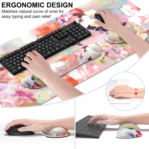 Keyboard Mouse Pad Set, XXL Large Desk Pad+Keyboard Wrist Rest+Mouse Wrist Cushion Support, Ergonomic Memory Foam, 35.5" x 15.7" Extended Mousepad,