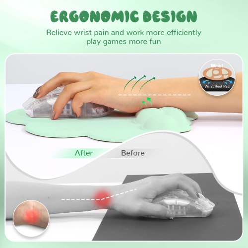 Gaming Mouse Pad Wrist Rest,Ergonomic Cloud Wrist Rest Mousepad with Gel Memory Foam,Non-Slip Rubber Base,Comfortable Mouse Pad for Home