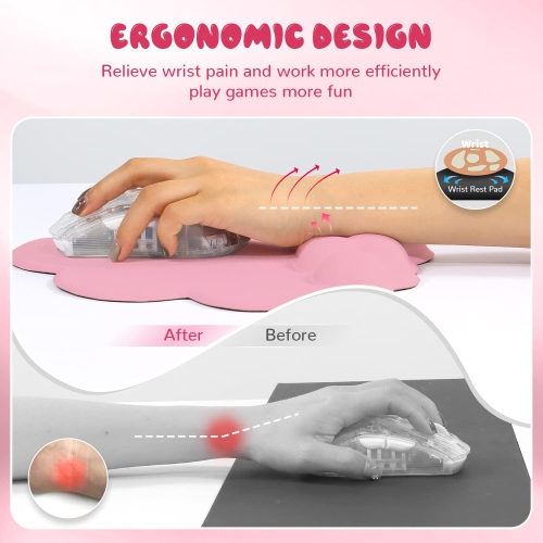 Gaming Mouse Pad Wrist Rest,Ergonomic Cloud Wrist Rest Mousepad with Gel Memory Foam,Non-Slip Rubber Base,Comfortable Mouse Pad for Home