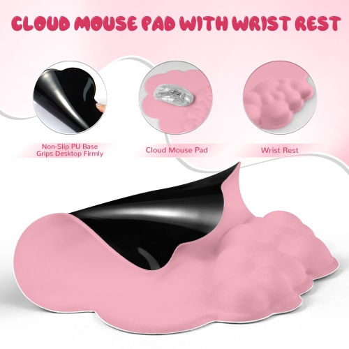 Gaming Mouse Pad Wrist Rest,Ergonomic Cloud Wrist Rest Mousepad with Gel Memory Foam,Non-Slip Rubber Base,Comfortable Mouse Pad for Home