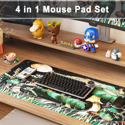 Grand tapis de souris 4-en-1, repose-poignet, long tapis de souris de jeu avec repose-poignets, tapis de bureau ergonomique antidérapant pour le