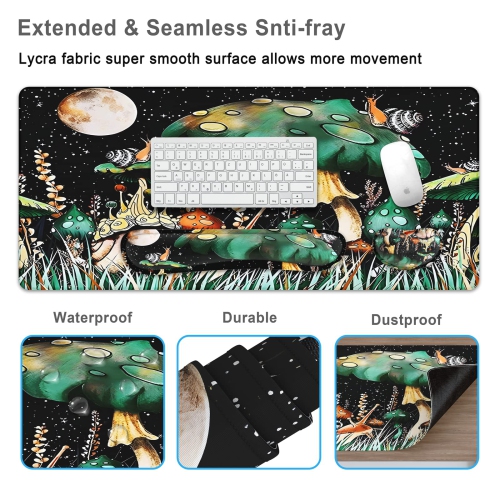 Grand tapis de souris 4-en-1, repose-poignet, long tapis de souris de jeu avec repose-poignets, tapis de bureau ergonomique antidérapant pour le