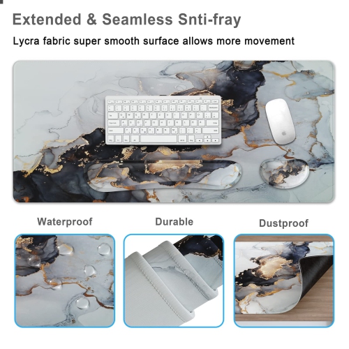 Grand tapis de souris 4-en-1, repose-poignet, long tapis de souris de jeu avec repose-poignets, tapis de bureau ergonomique antidérapant pour le