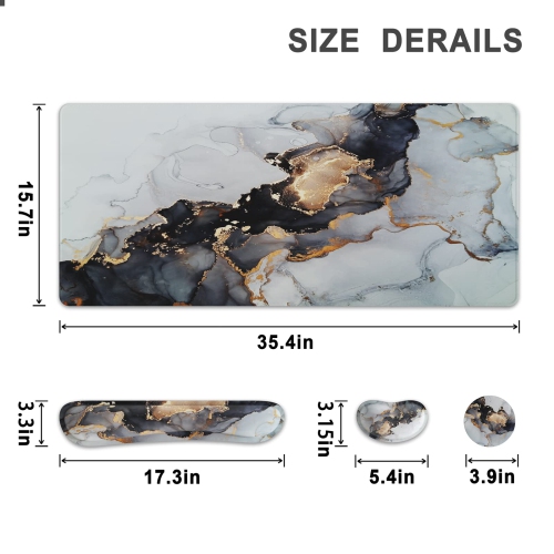 Grand tapis de souris 4-en-1, repose-poignet, long tapis de souris de jeu avec repose-poignets, tapis de bureau ergonomique antidérapant pour le