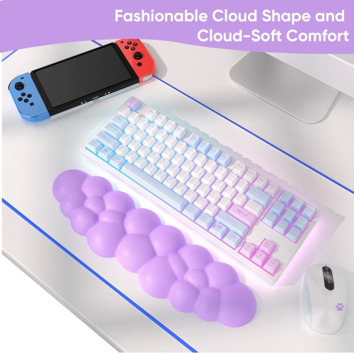 Cloud Keyboard Wrist Rest, Soft Leather Memory Foam Wrist Support/Cushion for Easy Typing and Pain Relief, Egronomic Anti-Slip Computer Palm Rest for