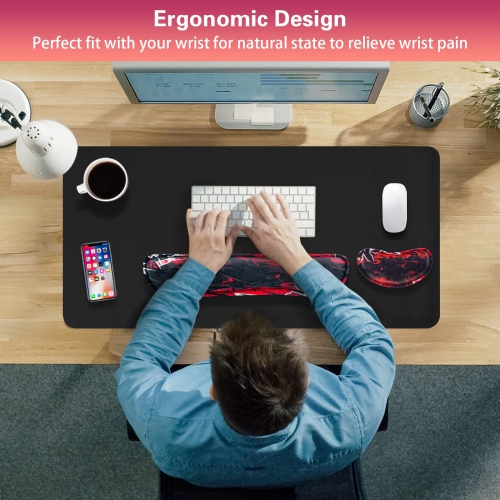 Keyboard Wrist Rest, Keyboard Wrist Rest Pad and Mouse Wrist Rest Kit, Soft Fabric Memory Foam Gaming Wrist Rest Cushion Support Pad, Easy Typing