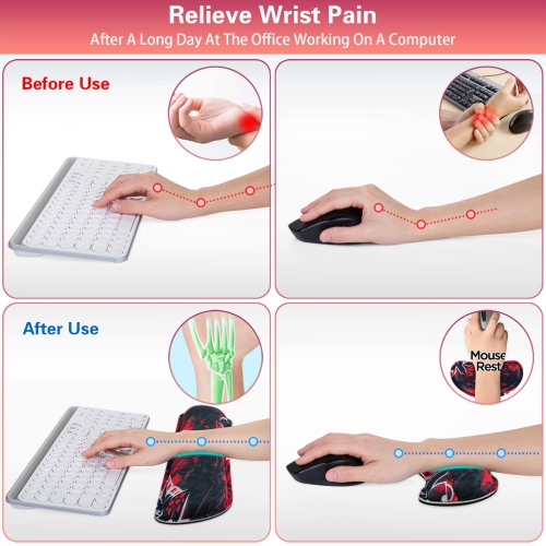 Keyboard Wrist Rest, Keyboard Wrist Rest Pad and Mouse Wrist Rest Kit, Soft Fabric Memory Foam Gaming Wrist Rest Cushion Support Pad, Easy Typing
