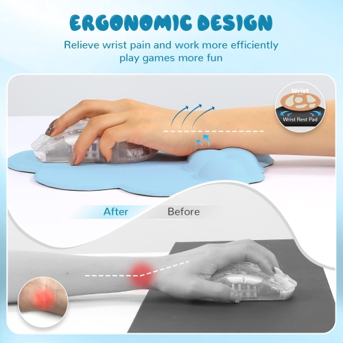 Gaming Mouse Pad Wrist Rest,Ergonomic Cloud Wrist Rest Mousepad with Gel Memory Foam,Non-Slip Rubber Base,Comfortable Mouse Pad for Home