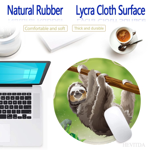 Mouse Pad, Cute Sloth Pattern Round Mouse Pads, Non-Slip Rubber Base Mousepad with Delicate Stitched Edge, Gaming Mouse Pad for Laptop, Computer & PC