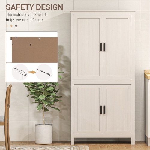 HOMCOM 64" Tall Kitchen Pantry Cabinet, Kitchen Pantry Storage Cabinet with 4 Doors and 3 Adjustable Shelves, Antique White