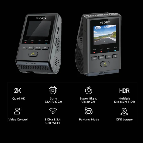 VIOFO A119 Mini 2 Dash Cam - 2K 60fps/HDR 30fps, STARVIS 2 Sensor, Voice Control, 5GHz Wi-Fi GPS, Night Vision 2.0, Buffered Parking Mode,