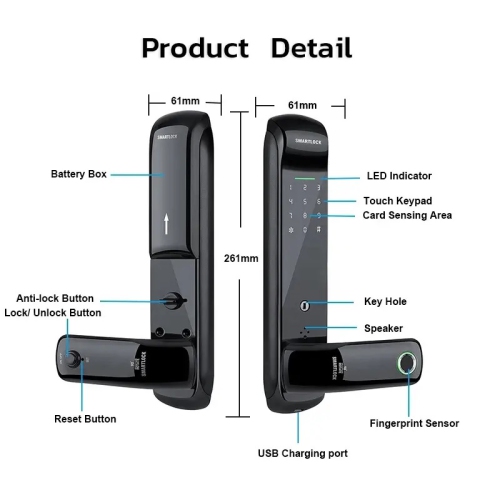 ISPEKTRUM iSM08 Biometric Smart Door Lock with Keypad Keyless Entry Fingerprint Door Handlesets, Passcodes, Keys Unlock for Home, Apartment, Office,
