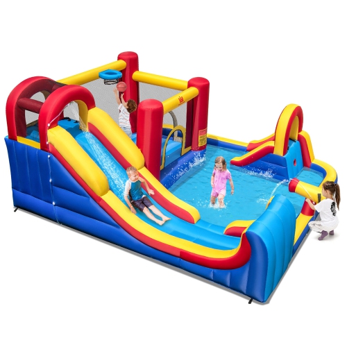 Gymax Inflatable Water Slide Giant Kids Water Park w/ Double Slides without Blower
