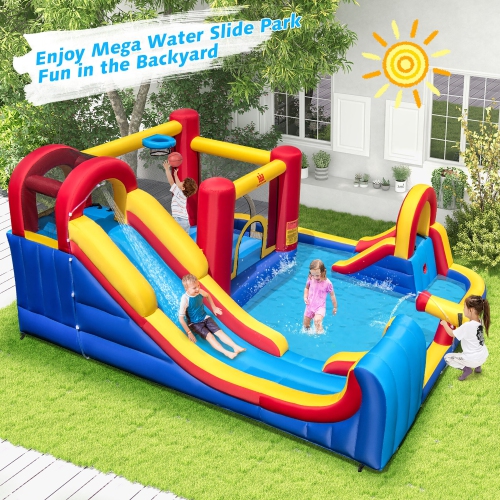 Gymax Inflatable Water Slide Giant Kids Water Park w/ Double Slides without Blower