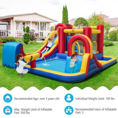 Gymax Inflatable Water Slide Giant Kids Water Park w/ Double Slides without Blower