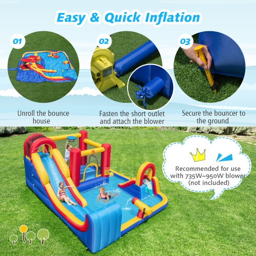 Gymax Inflatable Water Slide Giant Kids Water Park w/ Double Slides without Blower