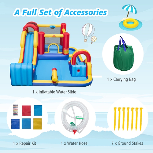 Gymax Inflatable Water Slide Giant Kids Water Park w/ Double Slides without Blower