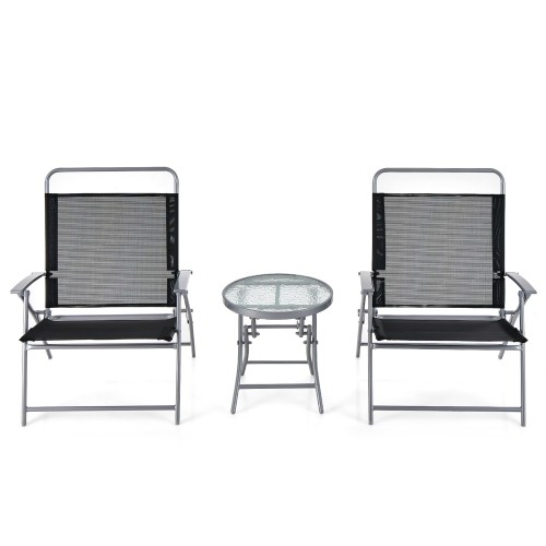 Gymax 3 Piece Patio Folding Chair Set w/ Coffee Table & Extra-Large Seat Porch Backyard Poolside