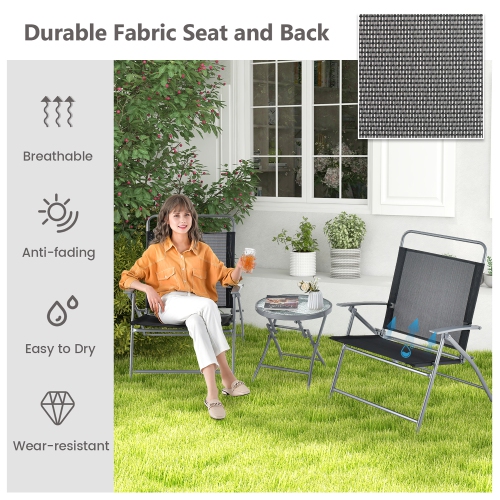 Gymax 3 Piece Patio Folding Chair Set w/ Coffee Table & Extra-Large Seat Porch Backyard Poolside