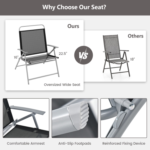 Gymax 3 Piece Patio Folding Chair Set w/ Coffee Table & Extra-Large Seat Porch Backyard Poolside