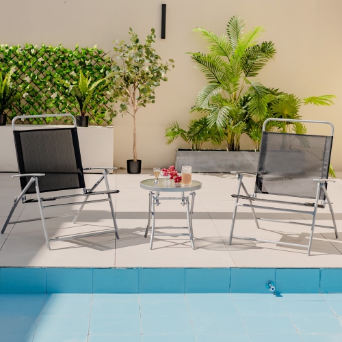 Gymax 3 Piece Patio Folding Chair Set w/ Coffee Table & Extra-Large Seat Porch Backyard Poolside