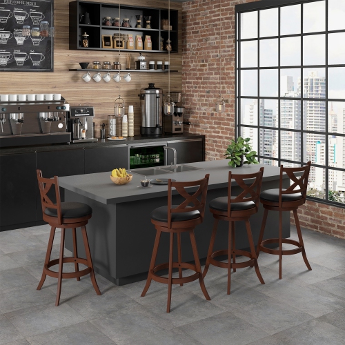Gymax Swivel Bar Stools Set of 4 30 Inch Bar Height Chairs w/ High Backrest Espresso