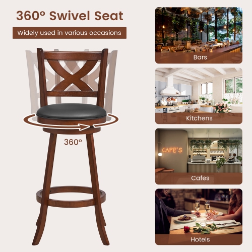 Gymax Swivel Bar Stools Set of 4 30 Inch Bar Height Chairs w/ High Backrest Espresso